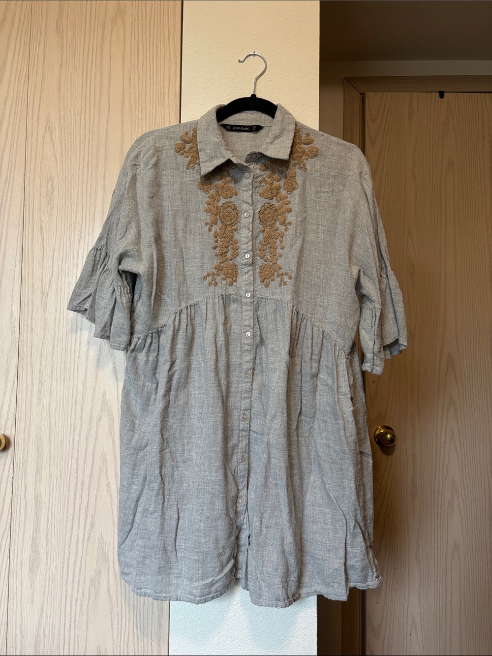 Zara embroidered tunic dress in Light Gray